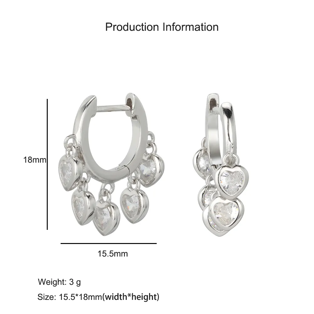 925 Sterling Silver Heart Charm Zircon Hoop Earring 60300187 - image2