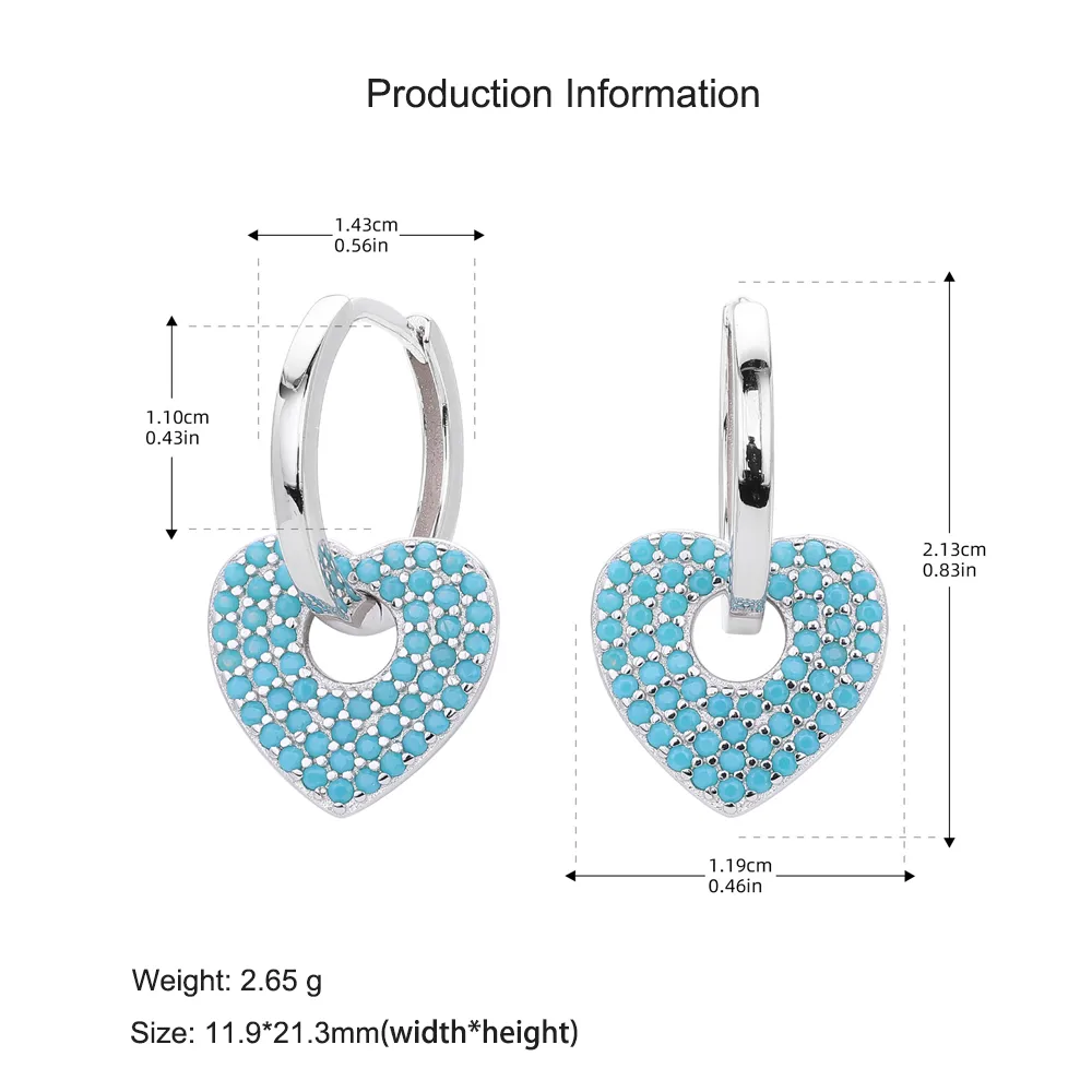 925 Sterling Silver Turquoise Heart Earring 60300189 - image2