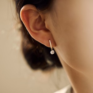 925 Sterling Silver 5mm Zircon Dangle Hoop Earring 60300192