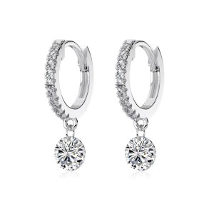 925 Sterling Silver 5mm Zircon Dangle Hoop Earring 60300192