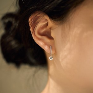 925 Sterling Silver 5mm Zircon Dangle Hoop Earring 60300192