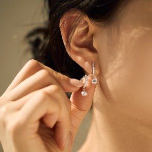 925 Sterling Silver 5mm Zircon Dangle Hoop Earring 60300192