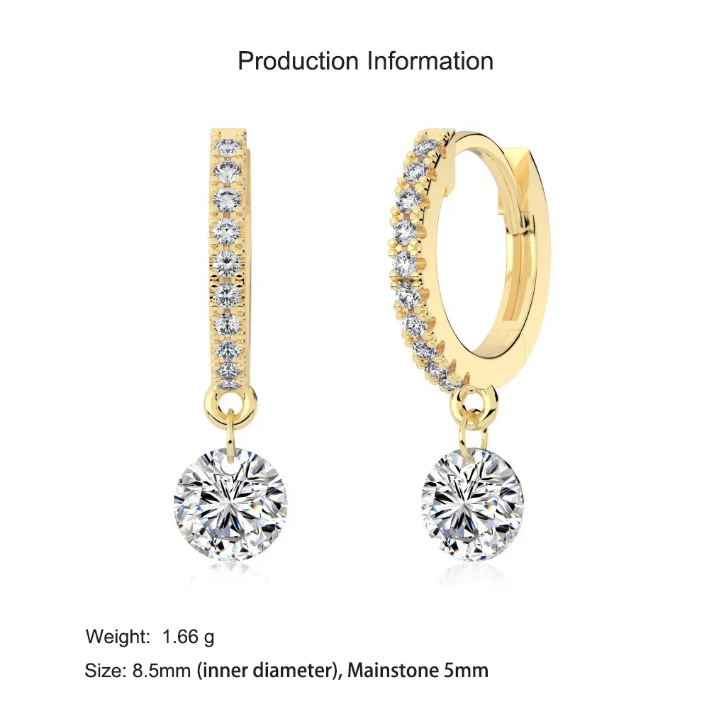 925 Sterling Silver 5mm Zircon Dangle Hoop Earring 60300192 - image2
