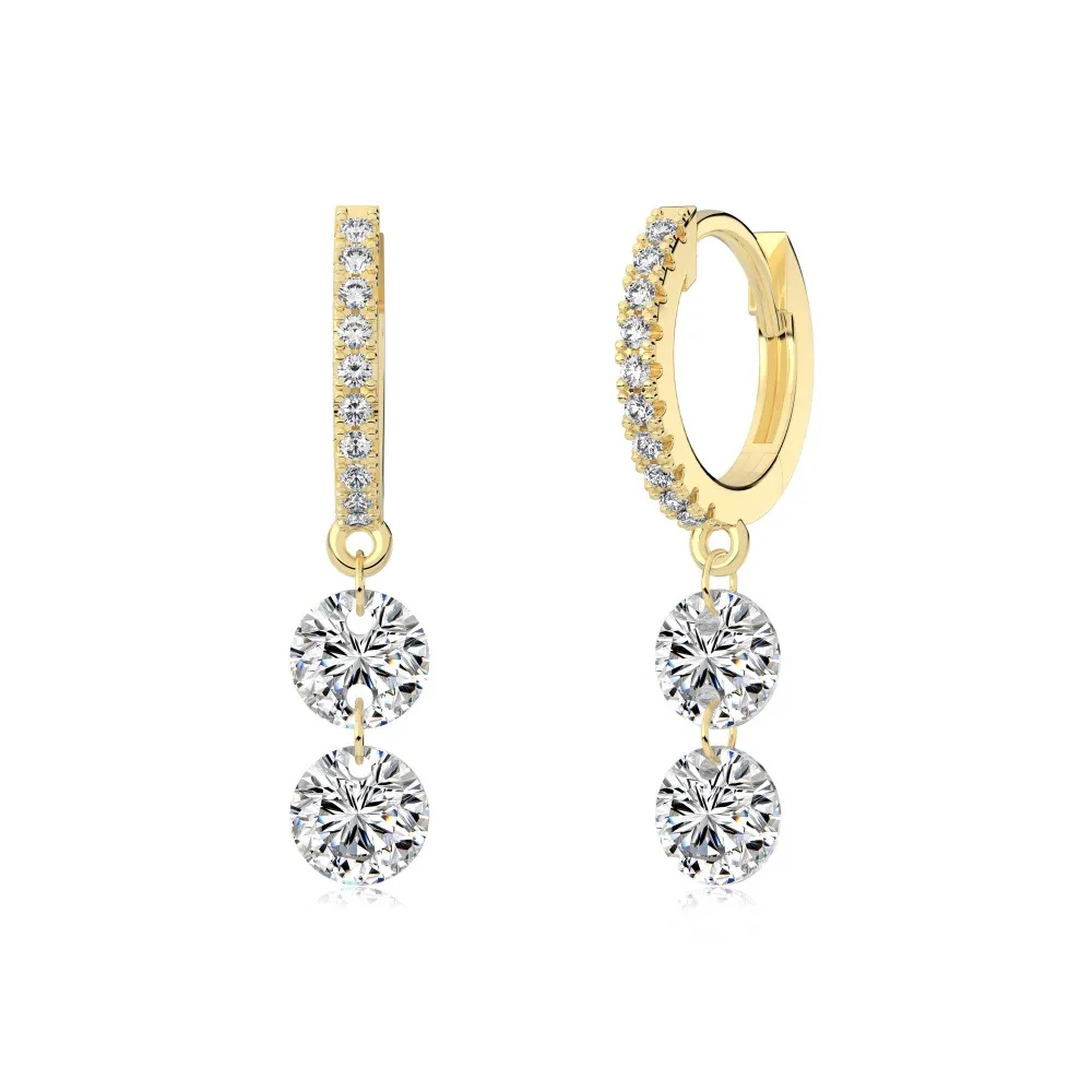925 Sterling Silver 5mm Double Zircon Drop Hoop Earring 60300193