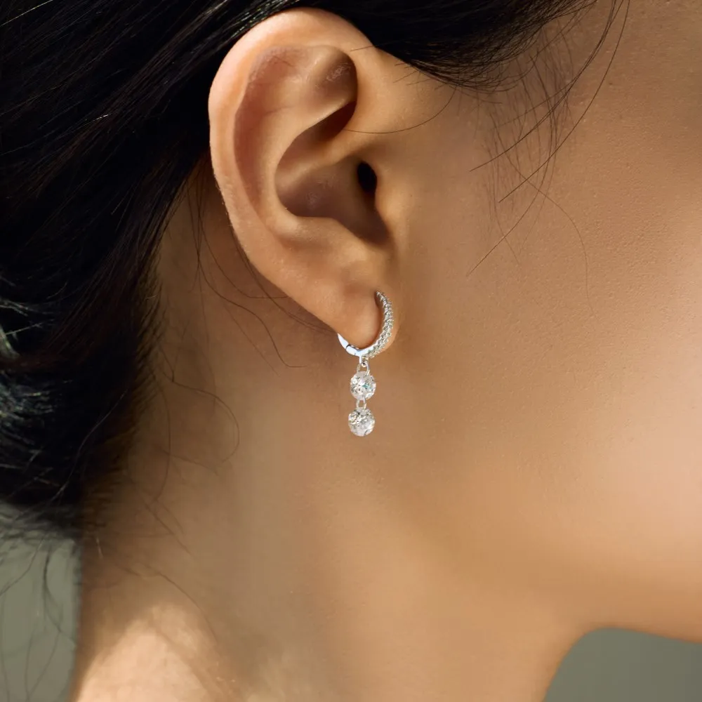 925 Sterling Silver 5mm Double Zircon Drop Hoop Earring 60300193 - image3