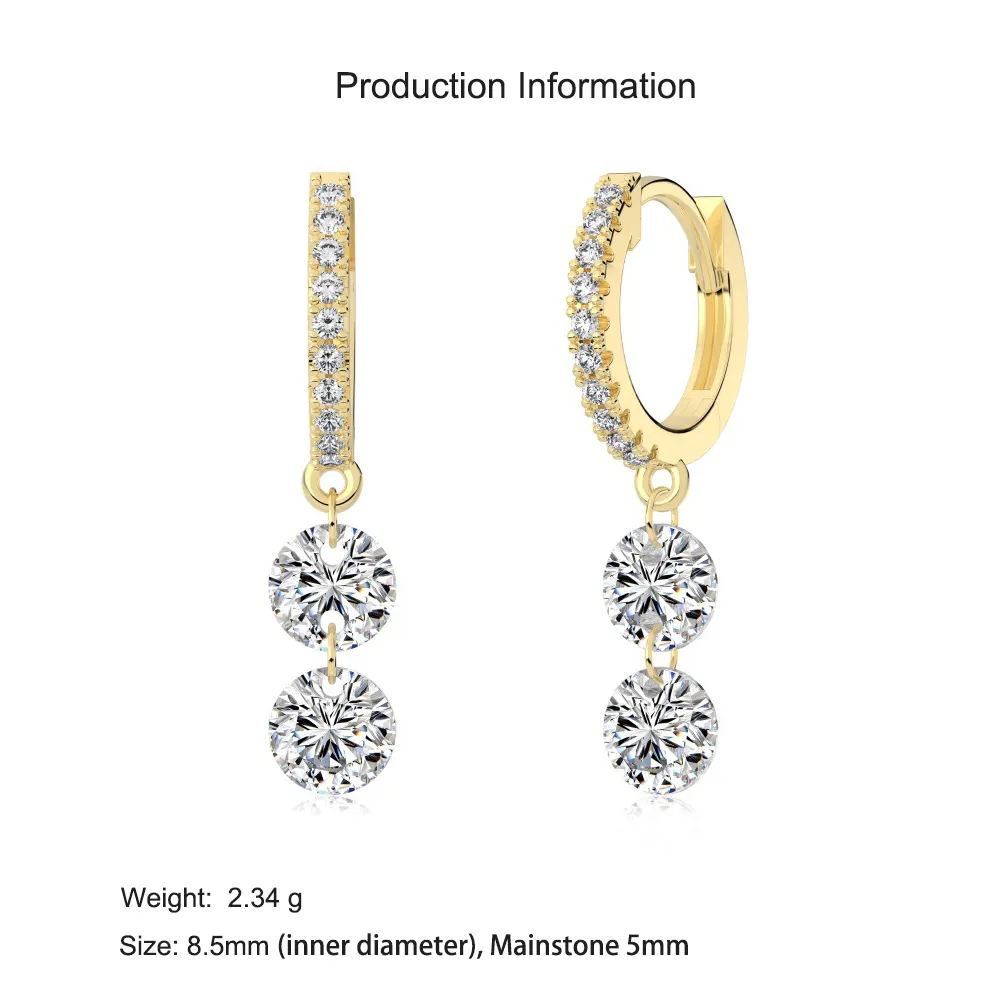 925 Sterling Silver 5mm Double Zircon Drop Hoop Earring 60300193 - image2