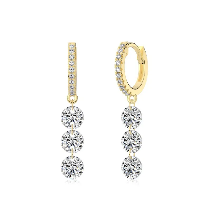 925 Sterling Silver 5mm Triple Zircon Drop Hoop Earring 60300194