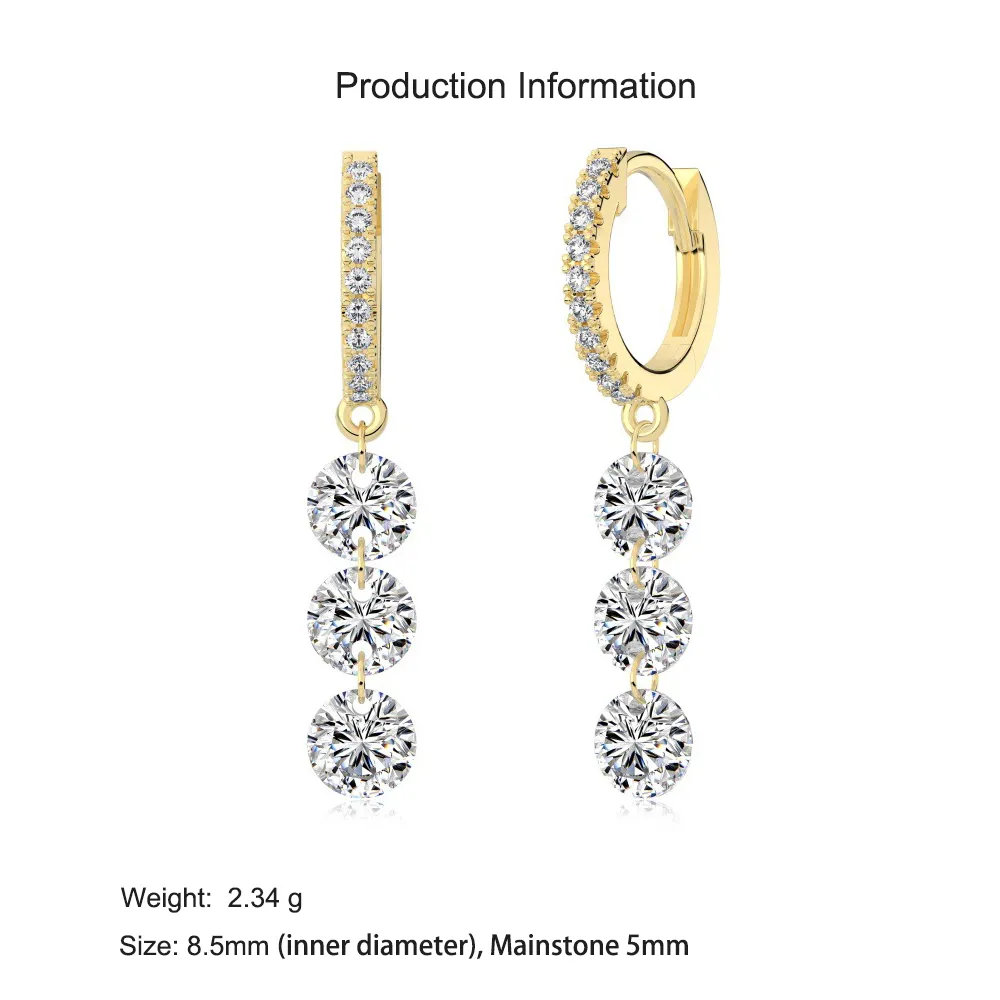 925 Sterling Silver 5mm Triple Zircon Drop Hoop Earring 60300194 - image2