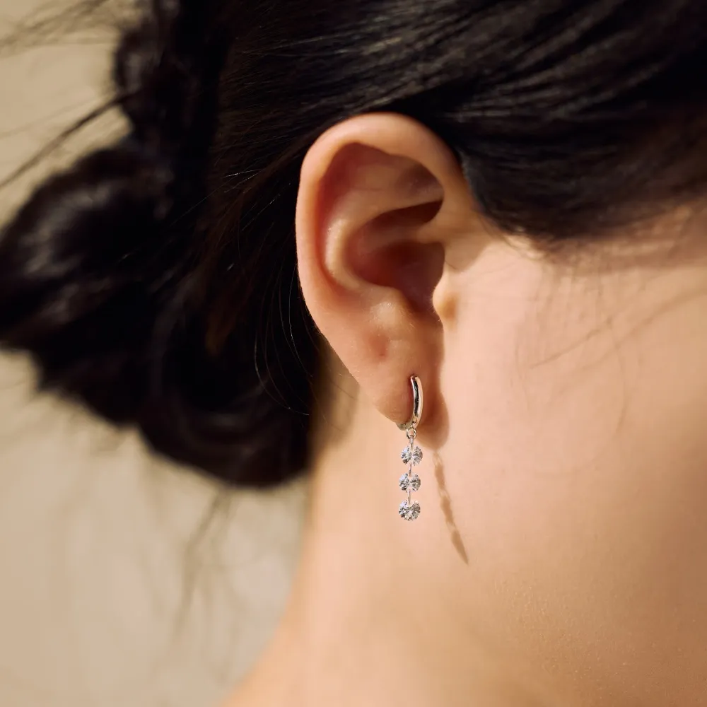 925 Sterling Silver 4mm Triple Zircon Hoop Earring 60300195 - image3