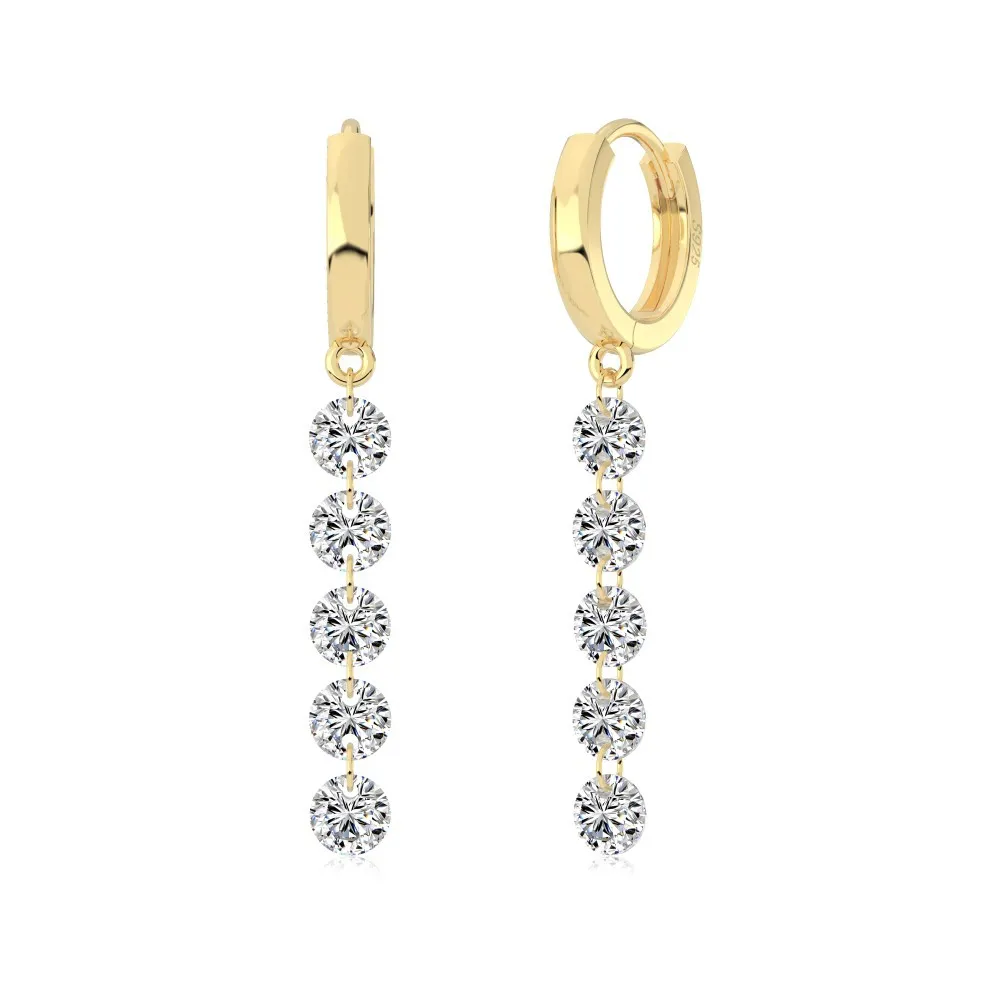 925 Sterling Silver 4mm Long Zircon Hoop Earring 60300196