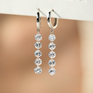 925 Sterling Silver 4mm Long Zircon Hoop Earring 60300196