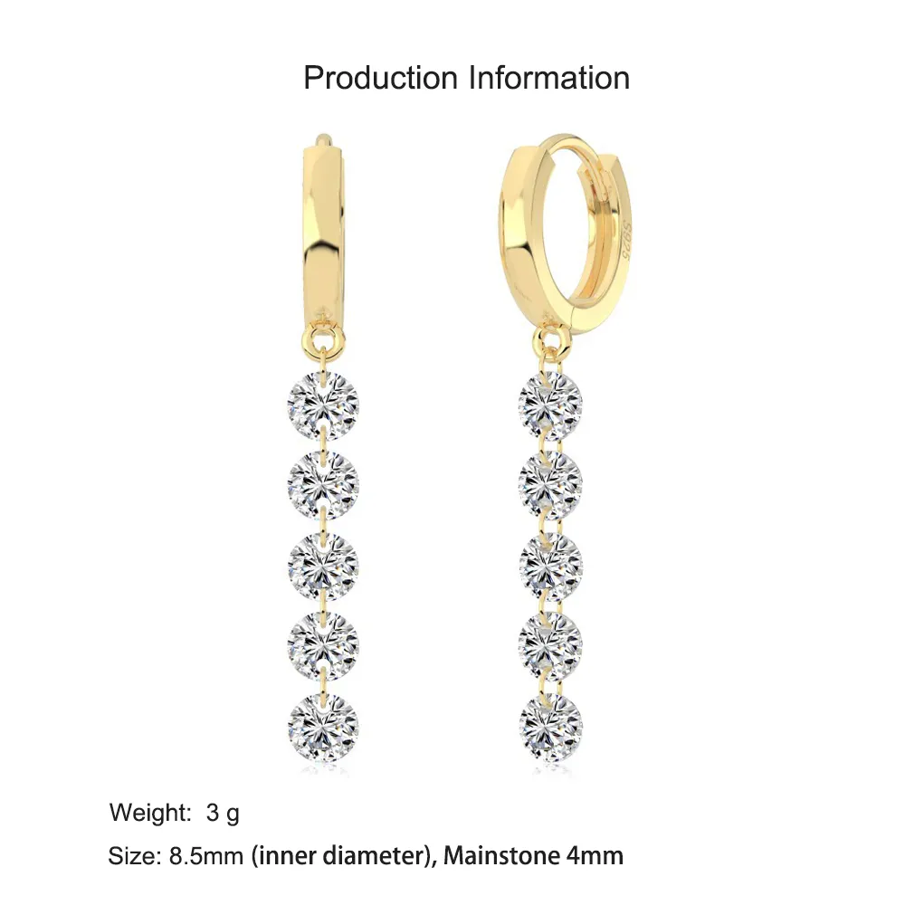 925 Sterling Silver 4mm Long Zircon Hoop Earring 60300196 - image2