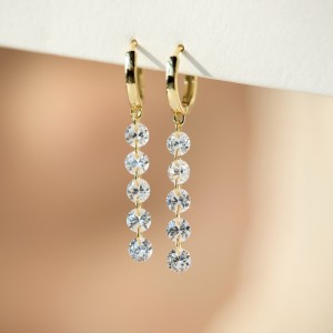 925 Sterling Silver 4mm Long Zircon Hoop Earring 60300196