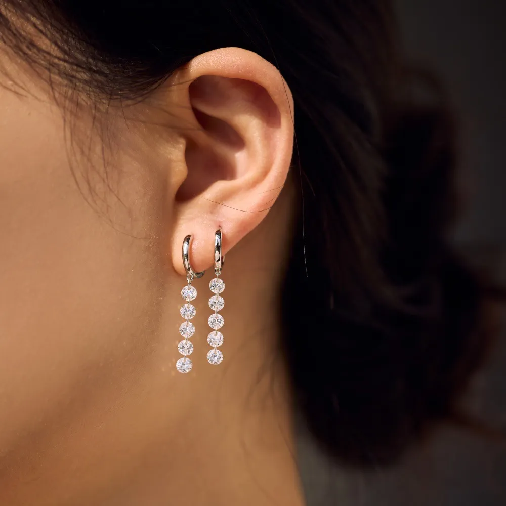 925 Sterling Silver 4mm Long Zircon Hoop Earring 60300196 - image1