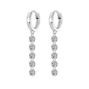 925 Sterling Silver 4mm Long Zircon Hoop Earring 60300196
