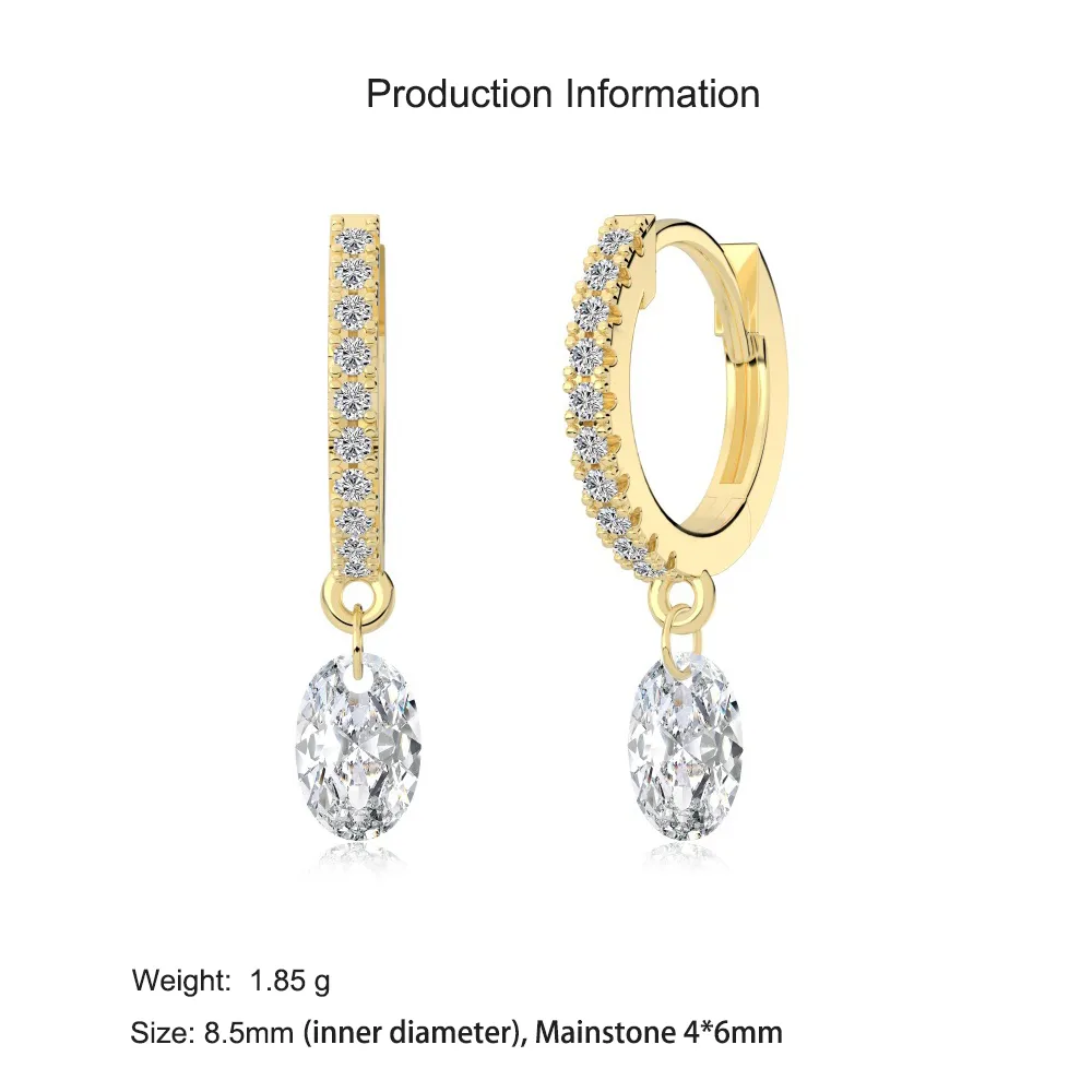 925 Sterling Silver 4*6mm Oval Zircon Hoop Earring 60300197 - image2