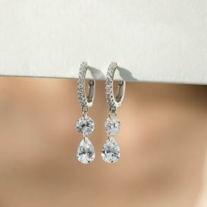 925 Sterling Silver Double Zircon Hoop Earring 60300199