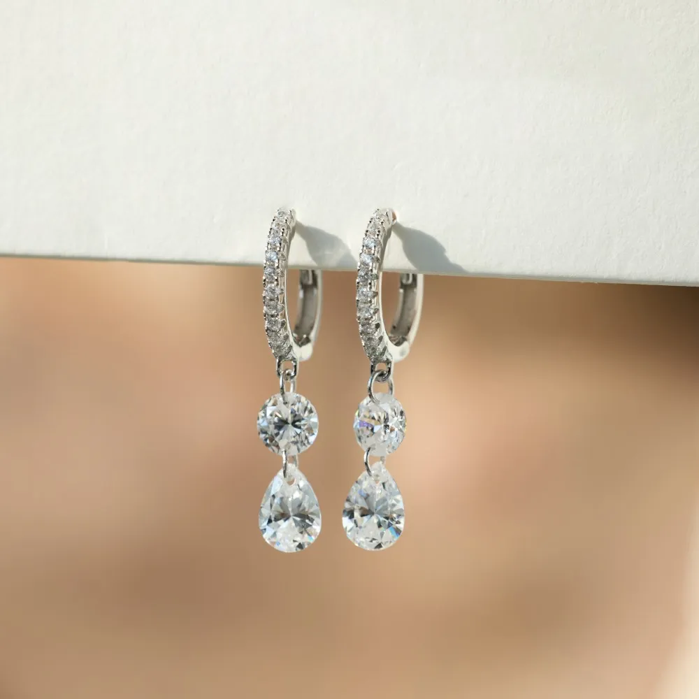 925 Sterling Silver Double Zircon Hoop Earring 60300199 - image3