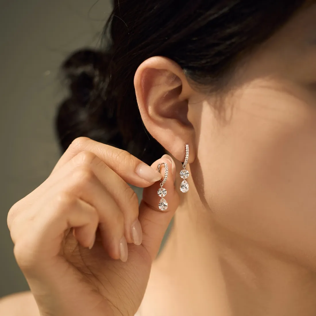 925 Sterling Silver Double Zircon Hoop Earring 60300199 - image4