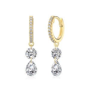 925 Sterling Silver Double Zircon Hoop Earring 60300199