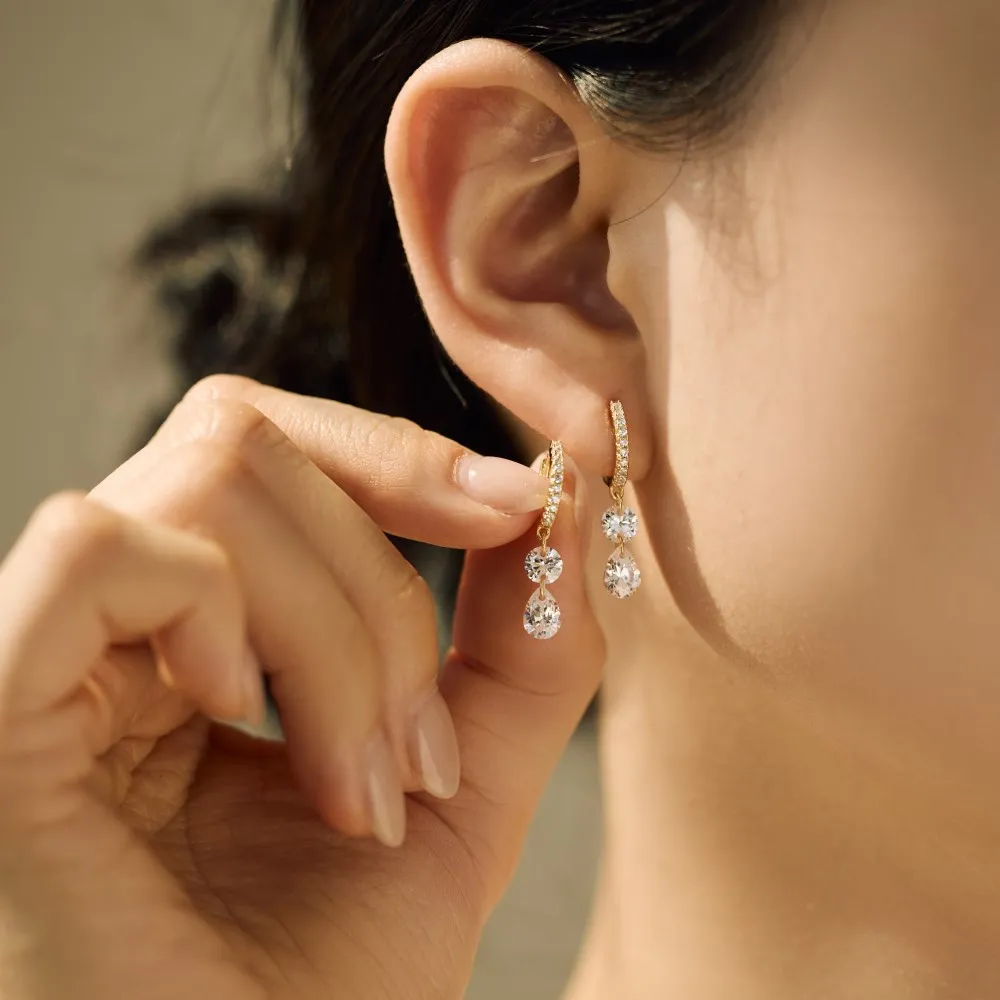 925 Sterling Silver Double Zircon Hoop Earring 60300199 - image1