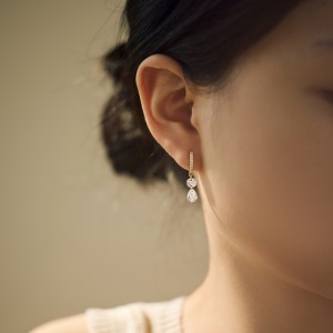 925 Sterling Silver Double Zircon Hoop Earring 60300199