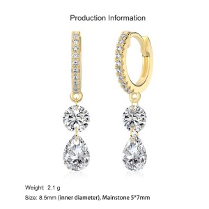 925 Sterling Silver Double Zircon Hoop Earring 60300199