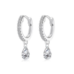 925 Sterling Silver 4*6 Teardrop Hoop Earring 60300200