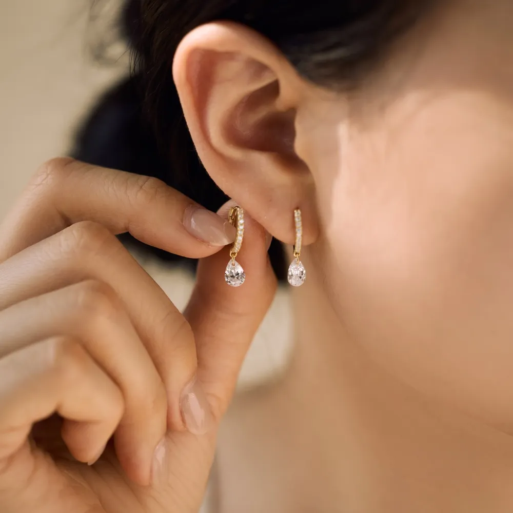 925 Sterling Silver 5*7 Teardrop Hoop Earring 60300201 - image1