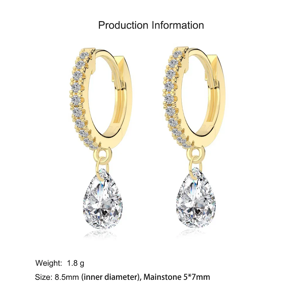 925 Sterling Silver 5*7 Teardrop Hoop Earring 60300201 - image2
