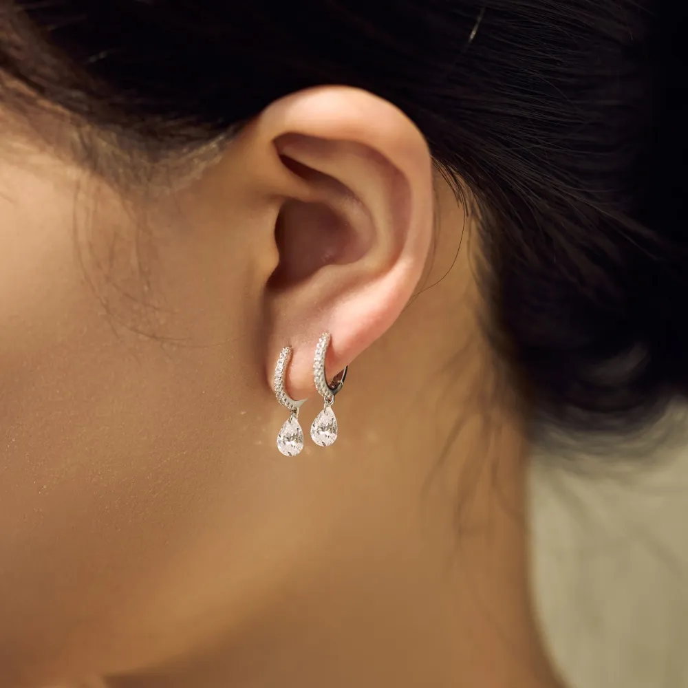 925 Sterling Silver 5*7 Teardrop Hoop Earring 60300201 - image4