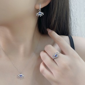 925 Sterling Silver Evil Eye Zircon Hoop Earring 60300202