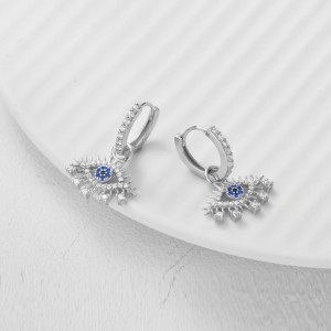 925 Sterling Silver Evil Eye Zircon Hoop Earring 60300202