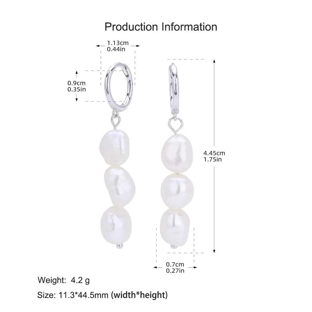 925 Sterling Silver Natural Pearl Drop Hoop Earring 60300205 - image4