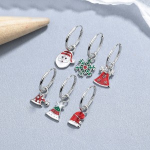 925 Sterling Silver Christmas Bell Snowflake Drop Hoop Earring 60300207