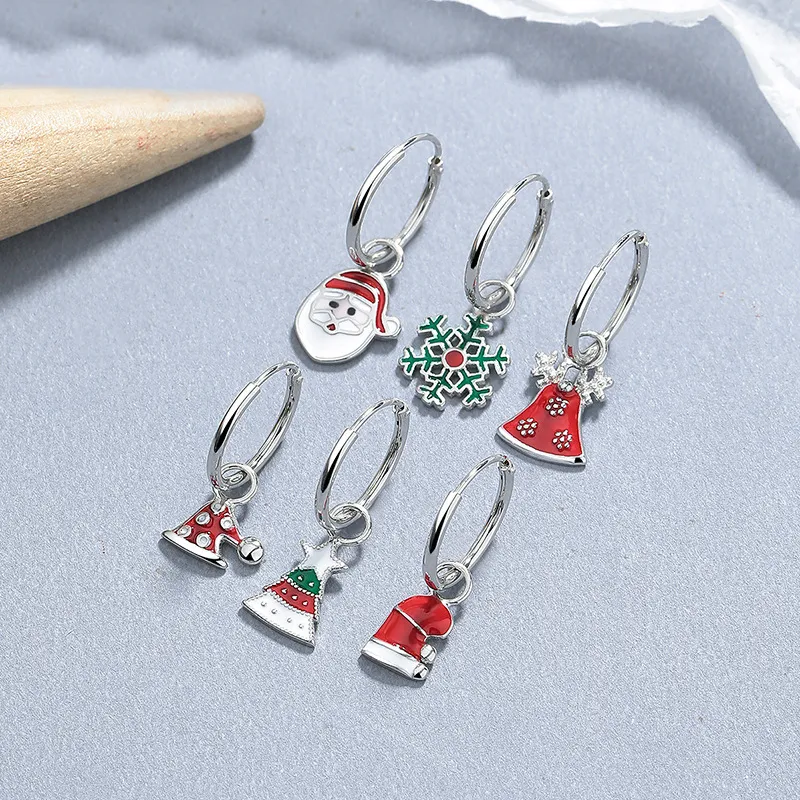 925 Sterling Silver Christmas Bell Snowflake Drop Hoop Earring 60300207 - image1