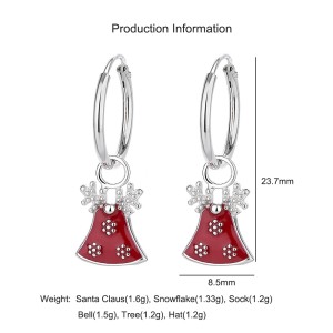 925 Sterling Silver Christmas Bell Snowflake Drop Hoop Earring 60300207