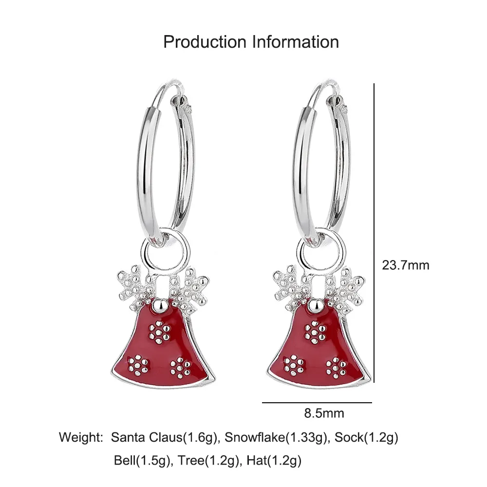 925 Sterling Silver Christmas Bell Snowflake Drop Hoop Earring 60300207 - image2