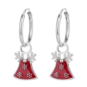 925 Sterling Silver Christmas Bell Snowflake Drop Hoop Earring 60300207