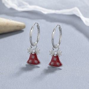 925 Sterling Silver Christmas Bell Snowflake Drop Hoop Earring 60300207