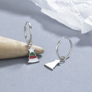 925 Sterling Silver Christmas Bell Snowflake Drop Hoop Earring 60300207
