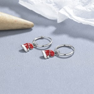 925 Sterling Silver Christmas Bell Snowflake Drop Hoop Earring 60300207
