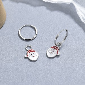 925 Sterling Silver Christmas Bell Snowflake Drop Hoop Earring 60300207