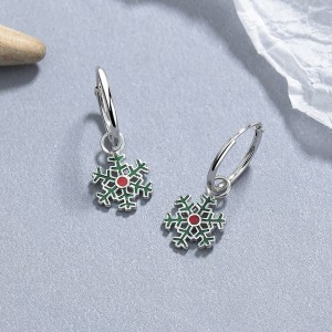 925 Sterling Silver Christmas Bell Snowflake Drop Hoop Earring 60300207