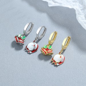 925 Sterling Silver Asymmetrical Bells Bows Hoop Earring 60300208