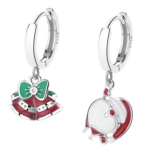 925 Sterling Silver Asymmetrical Bells Bows Hoop Earring 60300208
