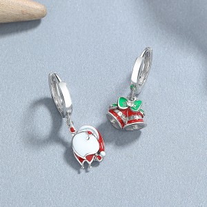 925 Sterling Silver Asymmetrical Bells Bows Hoop Earring 60300208