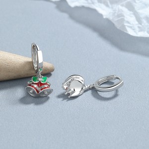925 Sterling Silver Asymmetrical Bells Bows Hoop Earring 60300208