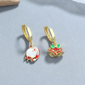 925 Sterling Silver Asymmetrical Bells Bows Hoop Earring 60300208