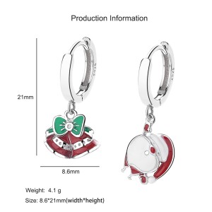 925 Sterling Silver Asymmetrical Bells Bows Hoop Earring 60300208